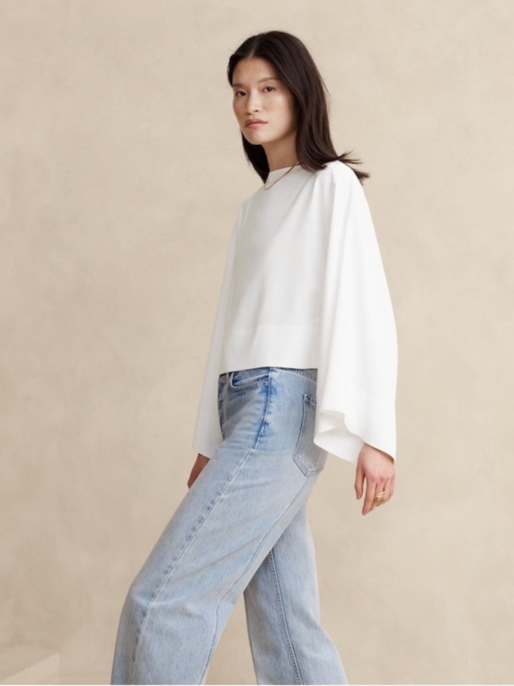 Banana Republic Luna Modern White Drape Sleeve Top